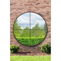 MirrorOutlet Black Large Circular Window Metal Garden Wall Mirror (180x180cm) | Size: 1 Pack
