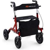 Costway Height Adjustable Rollator Walker Foldable Rolling Walker with Seat Lightweight in Red