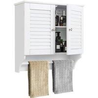 Costway Bathroom Medicine Cabinet Wall Mounted Louvered Doors Cabinet in White
