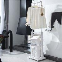 2-Tier Plastic Rolling Laundry Baskets with Hanging Rack
