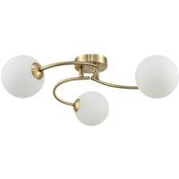 Happy Homewares Modern 3-Arm Ceiling Light Fitting with Opal Swirl Glass Spherical Shades in Metallic Gold