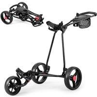 Gymax 3 Wheels Golf Push Cart Folding Golf Bag Holder Golf Pull Trolley in Black
