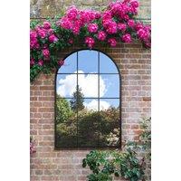 MirrorOutlet Black Metal Framed Arched Window Wall Garden Mirror (120CM X 80CM) | Size: 1 Pack