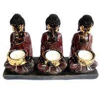 KDMD Antique Buddha - Three Devotees Candle Holder in Red