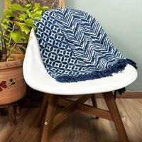KDMD Handmade Indigo Throw - 170x120cm - Namoona Waves in Blue | Size: 170x120 cm