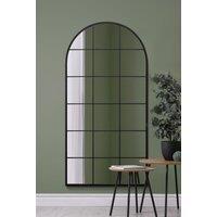 MirrorOutlet Black Metal Framed Arched Window Wall Mirror 71" X 35" (180 X 90CM) | Size: 1 Pack