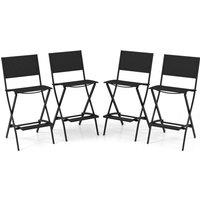 Costway Outdoor Bar Chair Set of 4 Folding Bar Height Stool w/Footrest-Black in Black