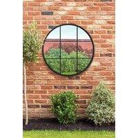 MirrorOutlet Black Metal Frame Round Window Garden Wall Mirror 31x31 80x80CM | Size: 1 Pack