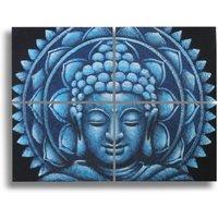 KDMD Set of 4 Blue Buddha Mandala Brocade Detail 30x40cm | Size: 30x40 cm