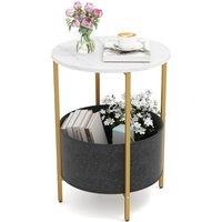 Costway Round End Table Small Space 2-Tier Side Table w/ Fabric Basket-White in White