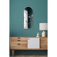 MirrorOutlet Concrete Colour Metal Framed Arched Wall Mirror 25"x 9" (64 X 24CM) in Grey | Size: 1 Pack