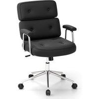 Costway Office Chair PU Leather Upholstered Desk Chair Button Tufted Back in Black