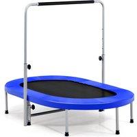 Costway Double Foldable Jumping Fitness Kids Trampoline Rebounder w/ Adjustable Handrail in Blue