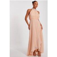 Quiz Women's Pale Pink Chiffon High Neck Maxi Dress | Size: 14