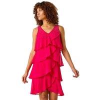 Embellished Hotfix Tiered Chiffon Dress