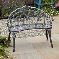 Home Source Cast Aluminium Garden Bench Metal Frame 2 Seater Patio Outdoor Seating in Grey
