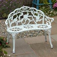 Home Source Cast Aluminium Garden Bench Metal Frame 2 Seater Patio Outdoor Seating in White