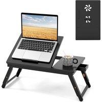 Gymax Tilting Laptop Tray Desk Folding Bed Breakfast Tray With Drawer in Dark Brown