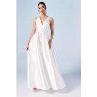 Coast Women's Honoured Plunge Neck Bow Waist Maxi Wedding Dress With Pockets in Ivory | Size: 10