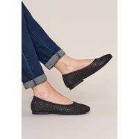 Moshulu Women's 'Senara' Punched Pattern Ballerina Pumps in Black | Size: 5.5