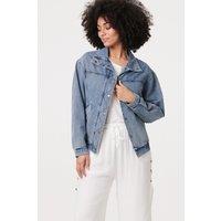 Izabel London Women's Zig Zag Stitch Long Sleeve Denim Jacket in Blue | Size: 16-18