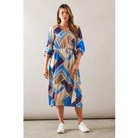 Wallis Women's Blue Geo Drawstring Viscose Midi Dress | Size: 12