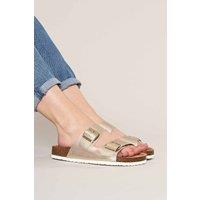 Moshulu Women's 'Bavaria Metallic' Metallic Cork Mule Sandals in Metallic Gold | Size: 6