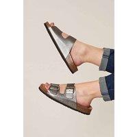 Moshulu Women's 'Bavaria Metallic' Metallic Cork Mule Sandals in Metallic Silver | Size: 5