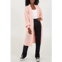 HOXTON GAL Women's Oversized Long Sleeves Midi Knitted Cardigan with Pocket Details in Pale Pink