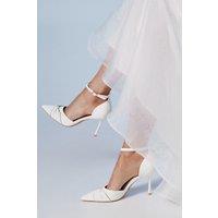 Coast Women's Bridal Valaine Faux Leather Diamante Twist Stiletto Heel Court Shoes in White | Size: 7