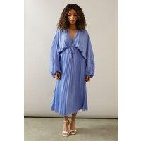 Wallis Women's Pleat Detail Midi Dress in Blue | Size: 14