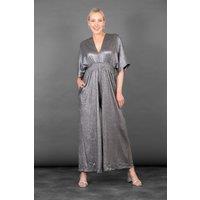 Scarlett V-Neck Glitter Jumpsuit - Silver, Pleater