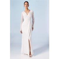 Coast Women's Wrap Bodice Long Sleeve Sequin Wedding Dress in Ivory | Size: 10