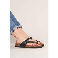 Moshulu Women's 'Wilma 2' Toe-Post Cork Footbed Sandals in Black | Size: 6