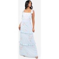 Maya Deluxe Women's Embroidered Square Neck Maxi Dress in Blue | Size: 12