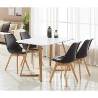 Life Interiors 5PCs Dining Set - a Dallas Dining Table & Set of 4 Lorenzo Tulip chairs with Padded Seat in Black