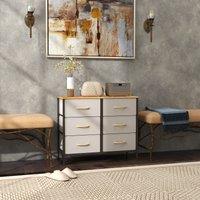 HOMCOM 6 Drawer Fabric Chest of Drawers w/ Wooden Top for Hallway Cream in Off-White