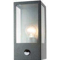 Happy Homewares Modern Outdoor PIR Sensor Wall Light Fitting with Box Lantern Shape IP44 Rated in Black