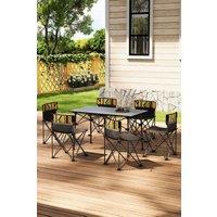 Living and Home 6 Seater Folding Outdoor Camping Dining Table Set with Carrying Bag in Black