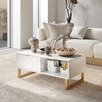 HOMCOM Coffee Table, Living Room Table with Drawer & Open Shelves in White