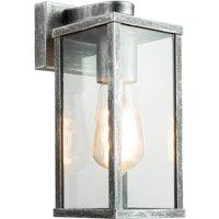 Happy Homewares Traditional Black Silver Outdoor Lantern Wall Light Fitting with Glass Sides