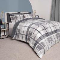 OHS Teddy Fleece Duvet Cover Set Pillowcase Bedding Check in Charcoal | Size: King
