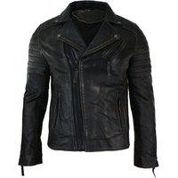 TruClothing Men's Slim Cross Zip Brando Real Leather Jacket in Black | Size: Small
