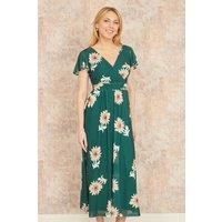 Yumi Women's Green Mesh Flower Wrap Midi Dress With Pockets | Size: 12