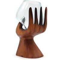 KDMD Carved Hand with Molten Glass Bowl in Brown