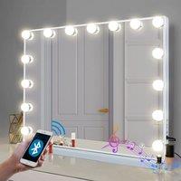 VANITII GLOBAL Bluetooth Hollywood Light Up Vanity Mirror with 15 LED Lights Tabletop Wall for Makeup in White