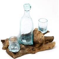 KDMD Molten Glass on Wood- Whisky Set in Brown