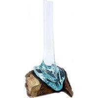 KDMD Molten Glass on Wood - Vase in Brown