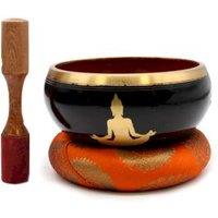 KDMD Large Buddha Singing Bowl Set- Black/Orange 14cm in Black