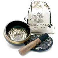 KDMD Hand Beaten & Engraved Singing Bowl Gift Set - 14cm - Green Tara